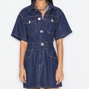 Frame oversized detail big buttons collar mini Denim Dress